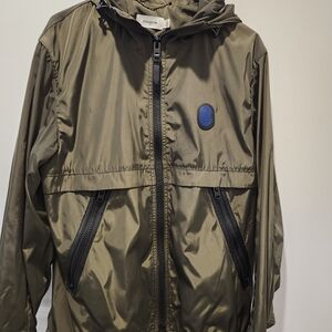 Coach Olive Green Hooded Windbreaker with Blue Logo